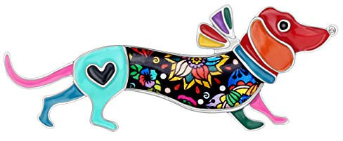 WEVENI Alliage d'Émail Teckel Chien Broche Animaux de Compagnie Bijoux pour les Femme Filles Robe ChâLe Accessoires Cadeau (Floral)
