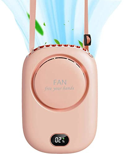Mini Hanging Neck Fan, Portable USB Bladeless Fan with Rechargeable 2000mAh Battery Powered Personal Small Electric Fan, 3 Speeds Hands Free Cooling Fan for Home Office Travel Outdoor Camping (Pink)
