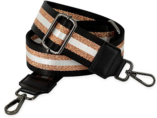 BENAVA Verstellbarer Schulterriemen für Taschen 75-135 cm | Taschengurt Schwarz Breit 38mm | Farbe Karabiner Schwarz | Taschengurte zum Wechseln | Schultergurt für Taschen