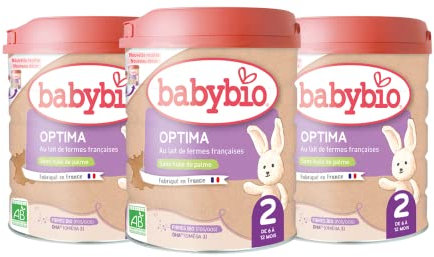 Babybio - Lait Infantile - Optima 2ème Âge avec Fibres - 800g - dès 6 Mois - BIO - Fabriqué en France - Sans Huile de Palme - Lot de 3