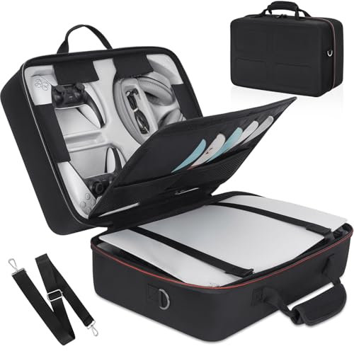 IBVIVIC Tragetasche für PS5 Reisetasche Aufbewahrung Disc/Digital Edition und Controller, Tasche für PS5 Konsole mit Schultergurt (Schwarz)