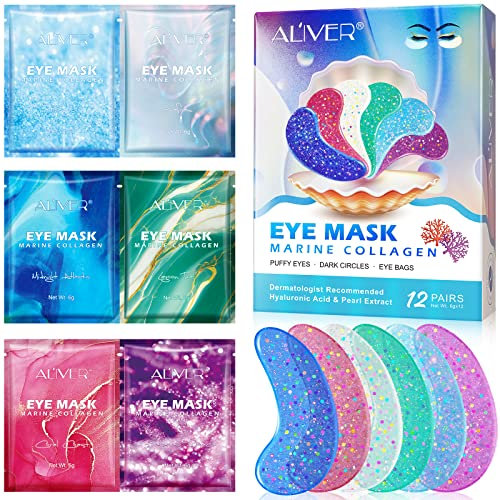 Augenpads,(12 Paar) Collagen Augenmaske mit Hyaluronsäure,Eye Pads für Geschwollene Augen, Eye Patches, Anti-Aging Augenpads Gegen Augenringe Entfernen, Reduzieren Falten