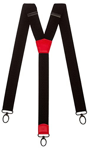 Olata Extra Breite Herren Hosenträger Y-Form in Schwarz mit Farbigem Leder und Karabinerhaken – 4 cm. Rot
