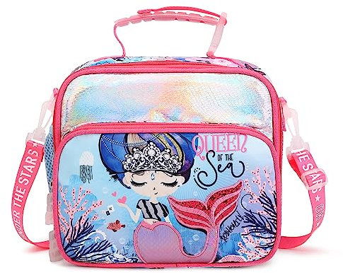 Robhomily Lonchera para niñas con doble aislamiento reutilizable de sirena para niñas pequeñas con compartimento espacioso, lonchera duradera resistente al agua con soporte para botella de agua