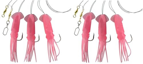 Set 2 Dorschvorfächer von Dega by Jenzi Gummi Octopus 3 Arme Leuchtend Tintenfisch Norwegen fertig montiert Länge 115cm, Schnurstärke 0,80mm, Hakengröße 7/0 (Set C)