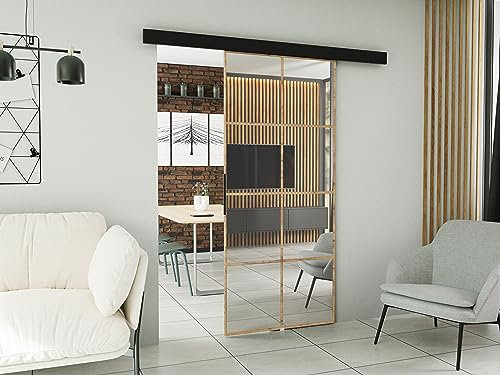 KIER FURNITURE Schiebetür Komplettset - SOFI - Tür mit Laufschiene - Schiebetürsystem - Raumspartür - Innentüren - Schiebetür - Eiche Craft Gold 66 x 205 x 1,6 cm