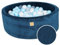 MEOWBABY Piscine à balles Souple pour Tout-Petits et bébés – 90 x 30 cm en Velours côtelé avec balles (200 pièces) – Aire de Jeux pour Enfants (Bleu Marine : Transparent/Blanc/Bleu Clair)