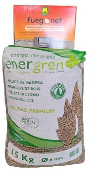 Saco de pellets 15kg con Certificado ENplus y Calidad A1 + Deshollinador pellets 1,5kg - Fuegonet. Ideal para Estufas. Listo para Usar. 100% Madera de Pino.