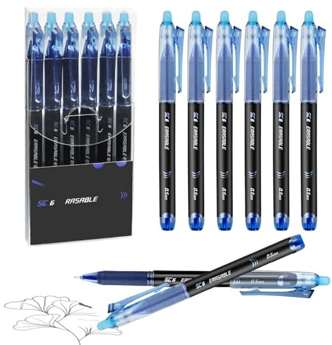 Radierbarer Kugelschreiber Tintenroller, 6 Stück 0,5mm Erasable Pen Gelstifte Radierbar für das SchreibenJournaling Zeichnung Kunstwerk Home Office Schule Briefpapier Zubehör(Blau)