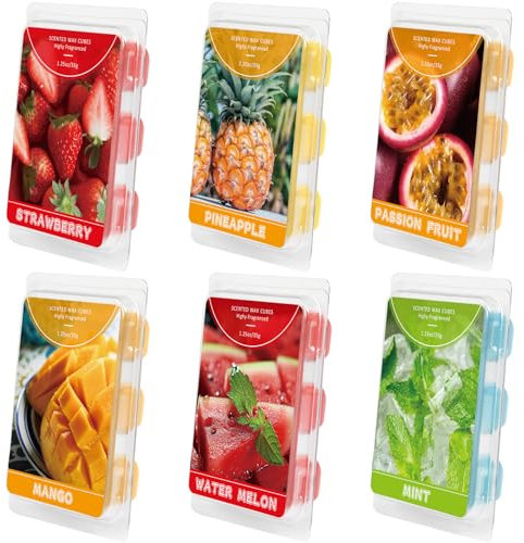 Scent-Hi Duftwachswürfe, Duftwachs, Wachswürfel, Wachstörtchen - Natürliches Soja - 6 Fruchtig, Stark Duftend & Lang Anhaltend, Heimdekoration, für Muttertag, Weihnachten, SPA