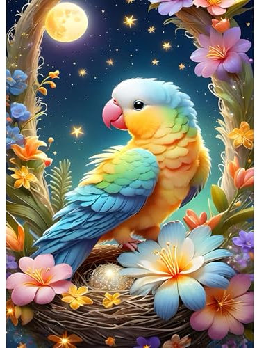 GDYEEH 5D Papagei Diamant Painting Pictures, DIY Blumen Diamant Art Painting Kits, Traumland Diamond Painting Set for Adults Anfänger, Mosaic Making, Diamond Painting for Home Decor 30x40cm