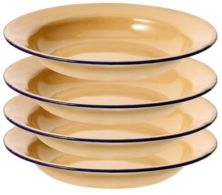 BESTonZON 4pcs Retro Style Enamel Plates Unbreakable Dinnerware for Serving Fruits Salad Pasta Lightweight for Picnics Camping and Outdoor Use