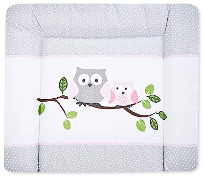 Julius Zöllner® Wickelauflage Softy 75x75 cm - weiche Wickelunterlage - Baby Wickeltischauflage - Folie, wasserdicht & abwischbar - Made in Germany - OEKO-TEX Standard 100 - Eulen rosa