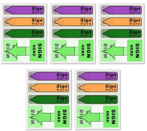 500stk Aufkleber(5er-Pack) Unterschreiben-Etiketten, Hier Unterschreiben-Flaggen Datieren-Tabs Unterschreiben-Aufkleber Spenderpfeil Einfach Anzubringen für Schulbüro Notarbücher (Grün 2)