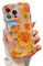 XIZYO Colorful Retro Oil Painting Flower Case for iPhone 15 Pro, Curly Wave Frame Laser Glossy Cute Floral Aesthetic Phone Case, Girls Women Slim Soft TPU Shockproof Cover, Sunflower/Yellow