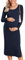 Ekouaer Robe de Maternité pour Femmes Enceintes Robe de Grossesse Doux Robe de Manches Longues Fente Latérale Uni, Bleu foncé, XL