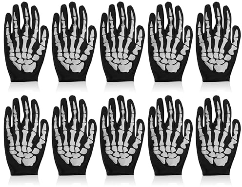SKHAOVS 5 Paar Skelett Handschuhe, Halloween Skelett Handschuhe, Schädel Geist Handschuhe, Halloween Zubehör, für Teenager und Erwachsene, Feierliebhaber, Cosplayer, Outdoor-Enthusiasten, Schwarz, M