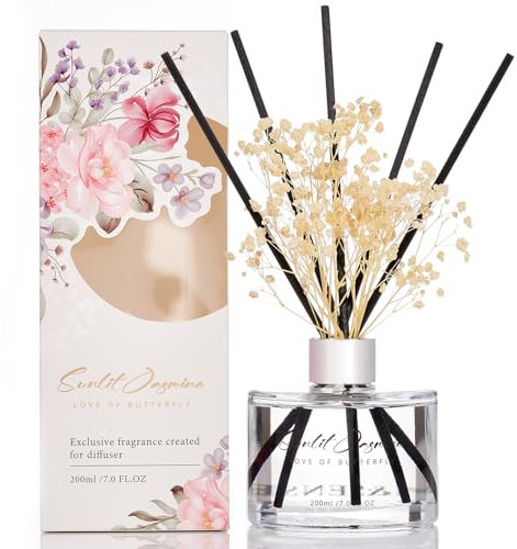 M&SENSE Duftstäbchen Set, 200ml Frischer Meeres & Jasmin Duft, Aroma Diffuser mit 7 Stäbchen & Schleierkraut, langanhaltender Raumduft für Badezimmer, Regal, Geschenkidee für Sie, MSRD0201