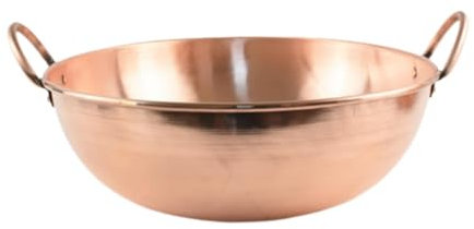 F Fityle Copper Pot, 32cm, Uncoated, Suitable for Stovetop, 2.5kg Capacity, Double Handles, No Lid, Copper Color