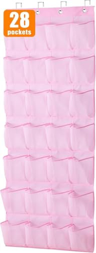 MISSLO Scarpiera da appendere sopra la porta per bambini, scarpiera per bambini, organizer per scarpe carino, decorazione per la stanza delle ragazze, 28 tasche, rosa