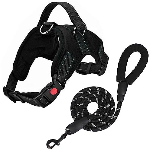 FYY Dog Harness No Pull - Breathable Adjustable Pet Vest With Lead, Reflective Oxford Easy Control Dog Harness with Sturdy Handle for Small Medium Large Dogs M-Black