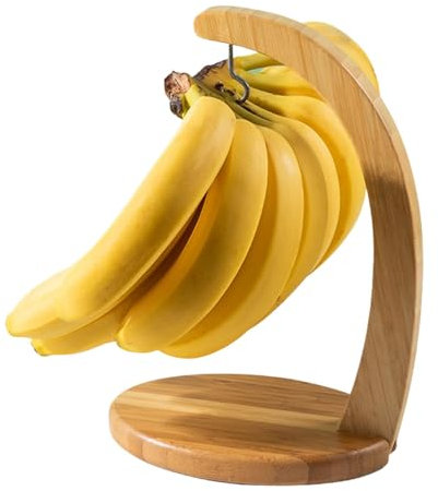 Supporto per banane in bambù - Supporto per albero di banane con gancio in acciaio inossidabile | Robusto supporto per banane per esposizione di frutta in cucina, previene le ammaccature, ideale per c
