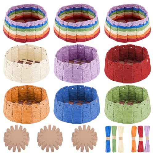 FREEBLOSS 9 Set Basket Making Kit Creative Raffia Basket with Instruction Easter Basket Making Kit Basket Weaving Supplies for Adults Creative Woven Bowl Kits for Easter Activities 12 * 12'' Template