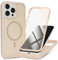 Zouzt for iPhone 15 Pro Max Matte Case and Screen Protector 15 Pro Max Magsafe Case with Glass Screen Protector 360 Full Body Protective Shockproof Magnetic Phone Case, Anti-Fingerprint - Off White
