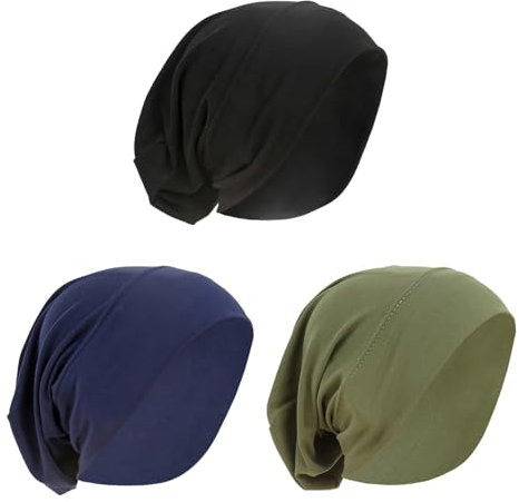 PURFUN 3 Stück muslimische innere Hijab-Mützen für Damen, einfarbig, dehnbar, atmungsaktiv, volle Abdeckung, Unterkappe, Schlauchhaube, Marineblau, Grün, Schwarz, Medium