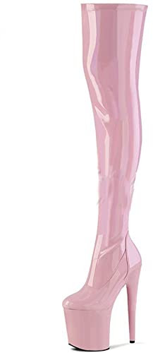 Femmes Cuissardes Cuissardes Bottes Longues Élastique Zip Bottes À Talons Hauts pour Femmes Super Haut Talon 20 cm(Rose,46 EU)