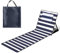 Izrielar Strandmatte 158CM, Strandliege Klappbarer Beachmatte, 5-stufig Verstellbar Rückenlehne, mit Kopfkissen und Staufach, Tragbar Sonnenliege, Faltbar Liegestuhl für Camping, Blau-Weiß-Streifen
