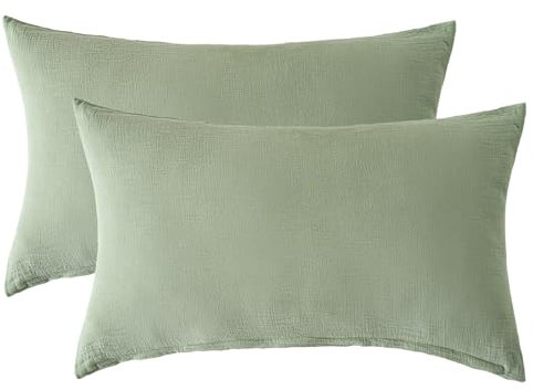 SOULFUL Doppelte Muslin Kissenbezug 40x60 Baumwolle, Kissenbezüge 2 Teilig mit Reißverschluss, ÖkoTex Zertifiziert, Lakritzgrün