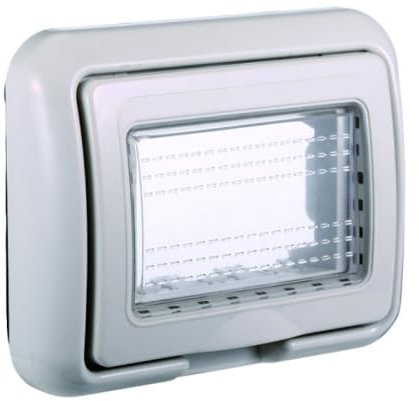 Placca con coperchio trasparente, Compatibile con BTicino Living, 3 moduli/posti, grigio, idrobox, supporto da esterno, IP55, impermeabile, stagno, per scatola/cassetta 503