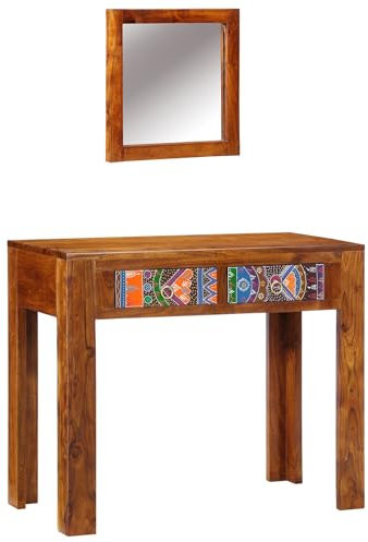 Gecheer Schlafzimmer Schminktische Braun Massivholz Sheesham, Frisiertisch Kommode Frisierkommode Kosmetiktisch Spiegel Schlafzimmer