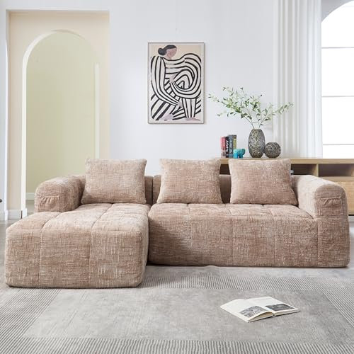 OKimmy Modernes Ecksofa L Form Sofa, Couch mit Schlaffunktion, Modulares 3 Sitzer Sofa Couch für Wohnzimmer, Schlafzimmer, Apartment,Khakifarbe, Khakifarbe