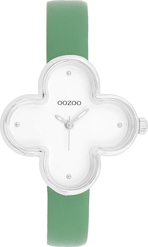 Oozoo Timepieces Damen Uhr in Gold I Armbanduhr Damen mit Lederarmband I Moderne Uhr für Frauen I Edle Analog Damenuhr in Kleeblattform 32x32mm Gehäuse C11520