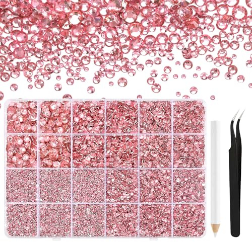 NACHLYNN 36000 Pcs Resin Rhinestones 2-6mm Flat Back Round Rhinestones Suitable for Nail Art Face Painting Clothing and Other Handmade DIY (Light Pink)