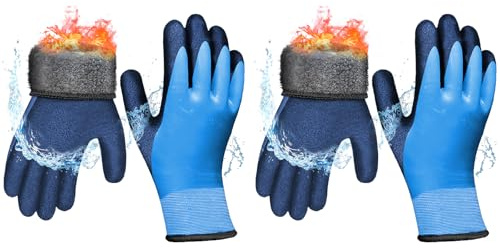 FUSHI&MON Waterproof Winter Gloves,2 Pairs Thermal Work Gloves For Cold Weather, Waterproof Thermal Work Gloves,Super Grip, For Gardening, Fishing, Car Washing, Working In Freezer, Large
