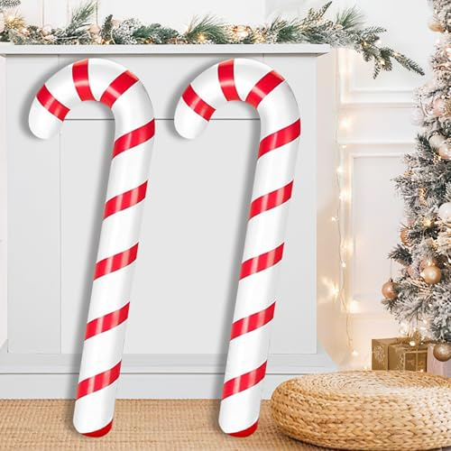YUYWWAN Aufblasbare Zuckerstangen Groß, 2 Stück 120cm Aufblasbare Zuckerstange Weihnachten, Weihnachtsdeko Aufblasbar Zuckerstangen Deko Groß Outdoor für Weihnachts Dekorationen (120cm-2pcs)