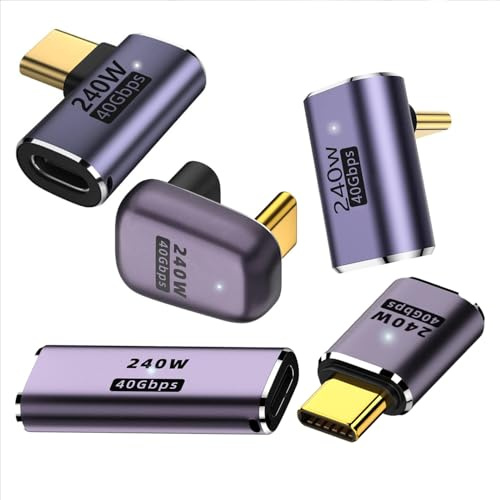 YUNKOZAND USB C 90 Grad Adapter, USB C rechtwinkliger Adapter mit 40 Gbit/s PD 240 W 8K @ 60 Hz Videoladung, kompatibel mit Steam Deck, Switch, VR und mehr Typ-C-Geräte(5-teilig)