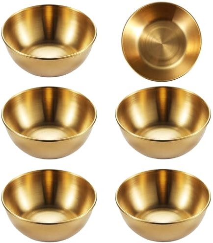 WEIWUXIAN 6 Stk 8cm Edelstahl Goldene Soßenschale, Mini Dipschalen, Runde Dippschalen, Edelstahl Kleine Servierschalen, Rundeservierschalen, fur Sojasauce, Ketchup, Gewürze, Obst, Desserts