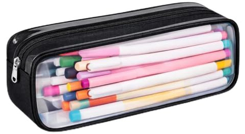 KRUMAD Federmäppchen Schule, Schüleretui, Mäppchen, Federtasche für Stifte | Transparentes, 23 x 10 x 6,5 cm, Wasserabweisend, Leicht, Vielseitiges, Großes, Praktisches, Weiche Hülle, Unisex, Schwarz