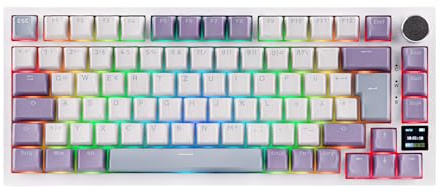 MechLands AK820 PRO 75% Mechanische Tastatur, QWERTZ Deutsches Layout, 3 Modi Drahtlose Tastatur mit TFT-Bildschirm & Cremiger Dichtungsstruktur, Hot-Swap-fähig, RGB, NKRO für Win/Mac (Weiß)