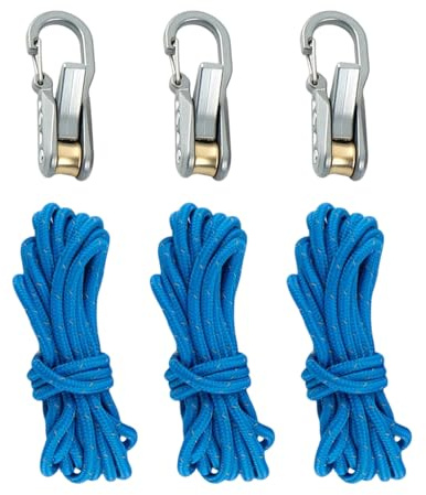 Rope Roller Cam Lock Tensioner with Cord & Rope System, Multi Function Puller Ratchet Cord Adjuster for Paracord, Guy Lines and Outdoor Rope Tensioning Tool (6pcs)