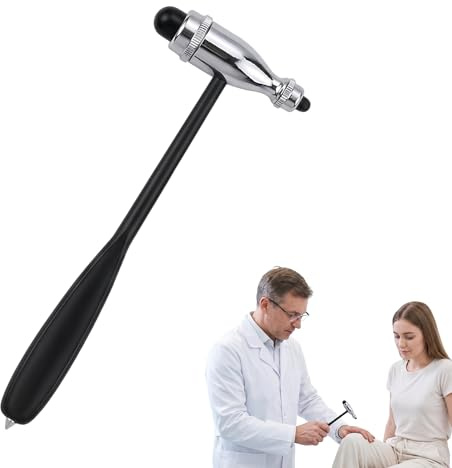 Martillo de Reflejos Profesional – Acero Inoxidable con Cabezas de Goma Doble Cara, Ideal para Pruebas de Reflejos en la Piel y Reacciones Superficiales, Ergonómico, Negro, Herramienta multifuncional