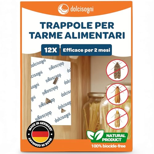 Antitarme Alimentari – 12 fogli - Senza Biocidi - Adesivo per Farfalline Dispensa - Made in Germany - Anti Farfalline del Cibo - Protegge la Dispensa in modo Semplice - Anti Tarme Alimentari