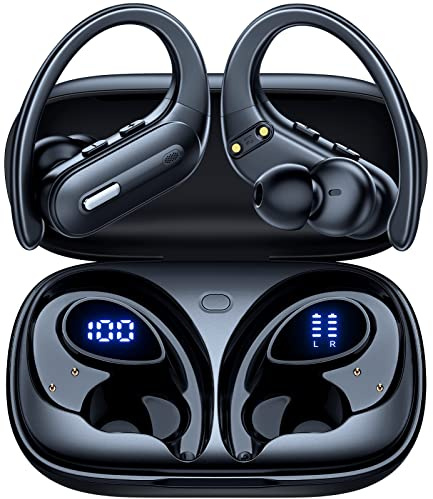 GNMN Active Noise Cancelling Wireless Earbuds Bluetooth 5.3 Headphones 90H Playtime Ear Buds Power Display Case Hi-Res Spatial Audio Over-Ear Earphones with Waterproof ANC Transparency for Gym/Workout