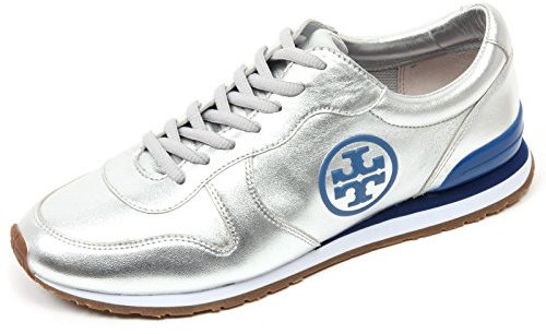 Tory Burch C2896 Sneaker Donna Scarpa Argento/blu Runner Shoe Woman [36.5]
