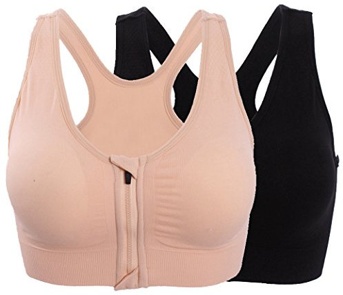 ohlyah Damen reißverschluss vorne geschlossen sport-bh racerback yoga bras xl 36d 38b 38c 38d 40b 3er-pack: schwarz nude weiß