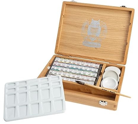 Schmincke – HORADAM® AQUARELL, 50 x 1/2 Näpfchen, 74 790 097, Eichekasten, Malset, feinste Aquarellfarben